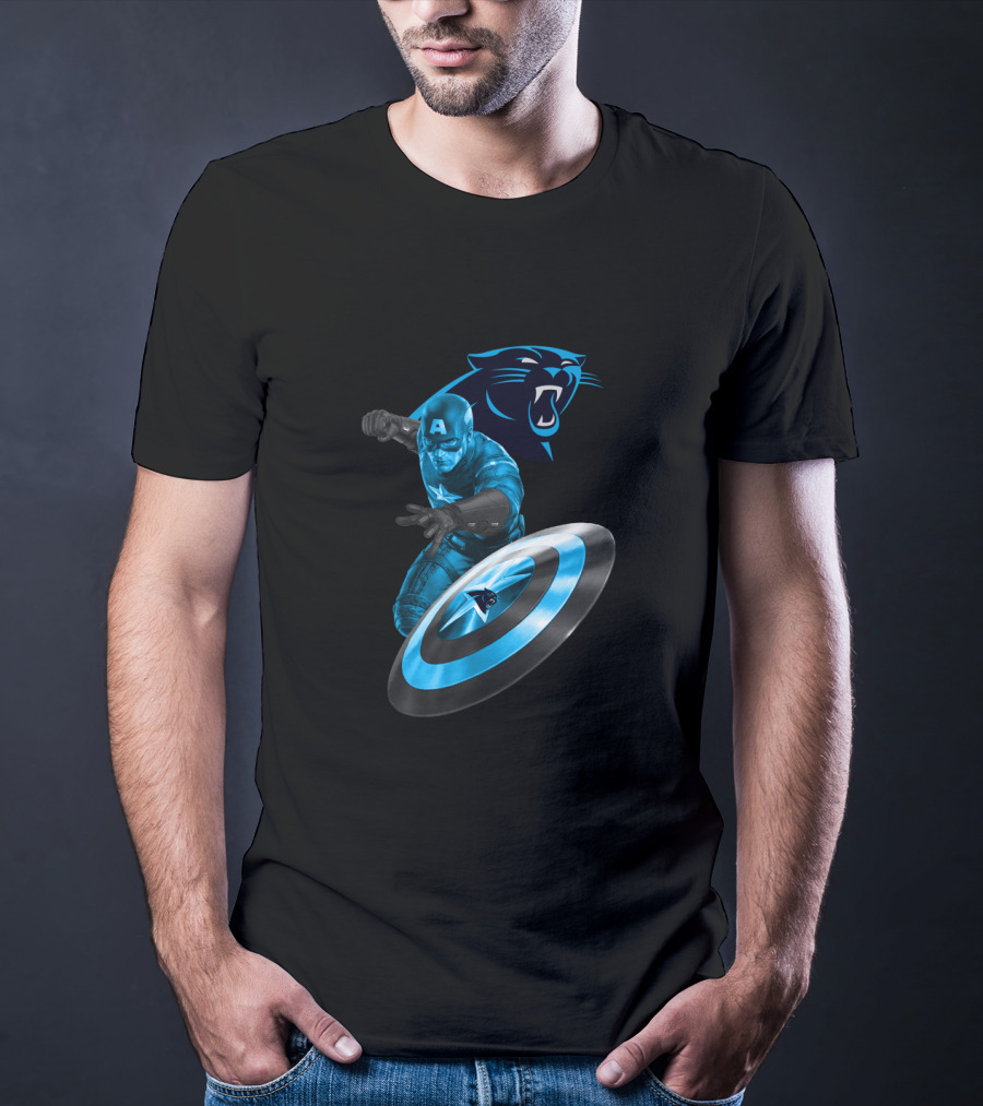 Carolina Panthers Captain America Shield Crossover T-Shirt