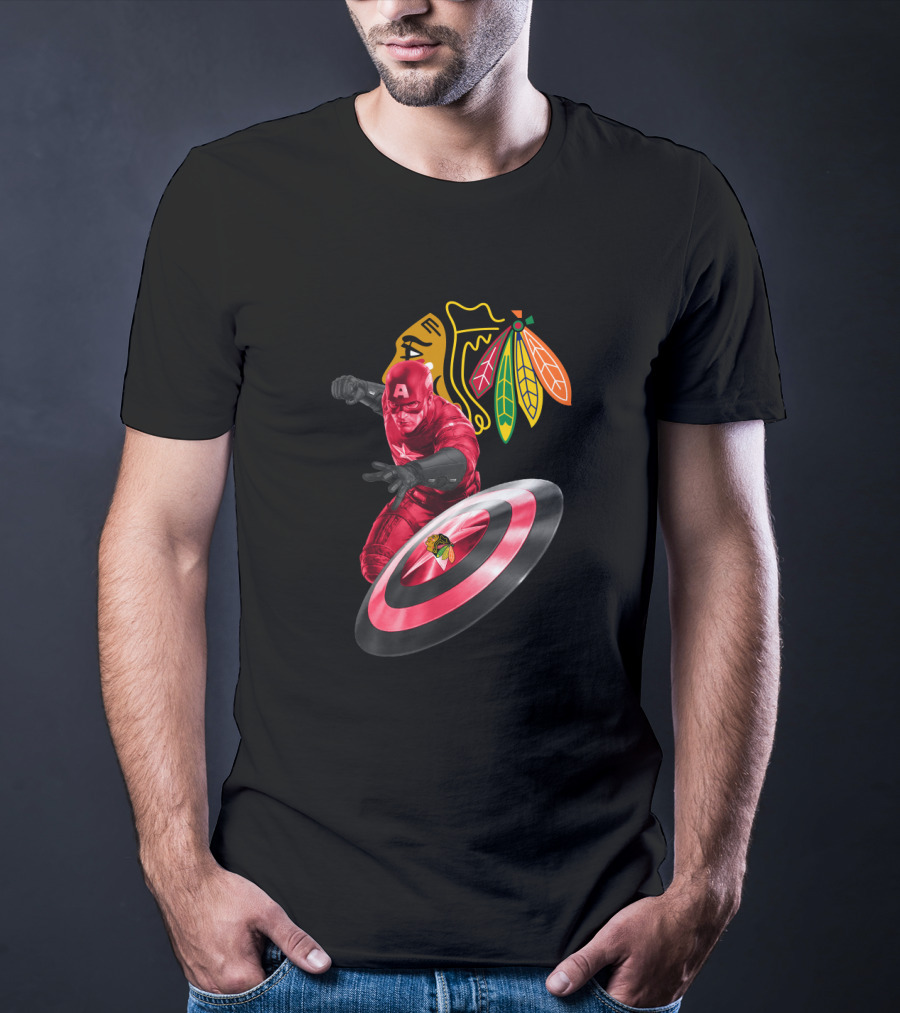 Captain America Chicago Blackhawks Crossover With Shield And Iconic T-Shirt