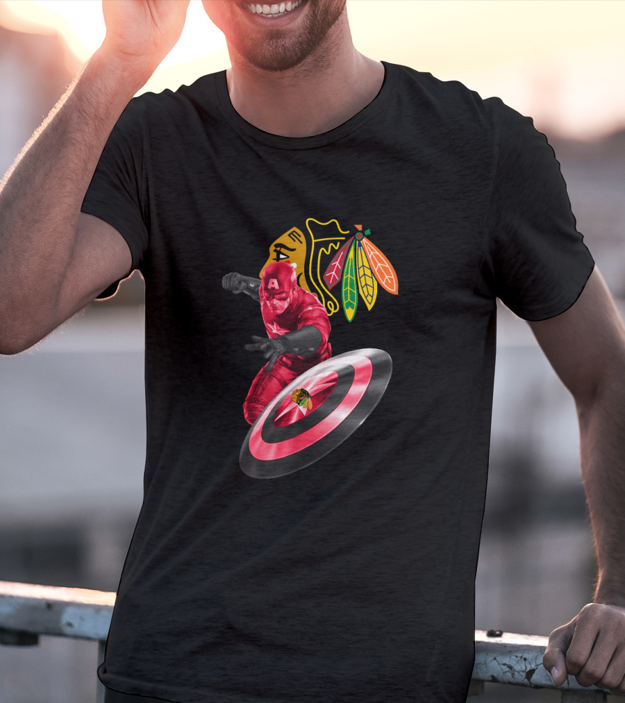 Captain America Chicago Blackhawks Crossover With Shield And Iconic T-Shirt
