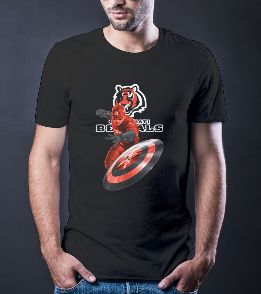 Cincinnati Bengals Marvel Captain America Shield Football Hero T-Shirt
