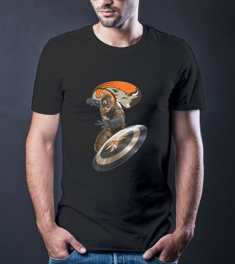 Cleveland Browns Captain America Browns Logo Shield T-Shirt
