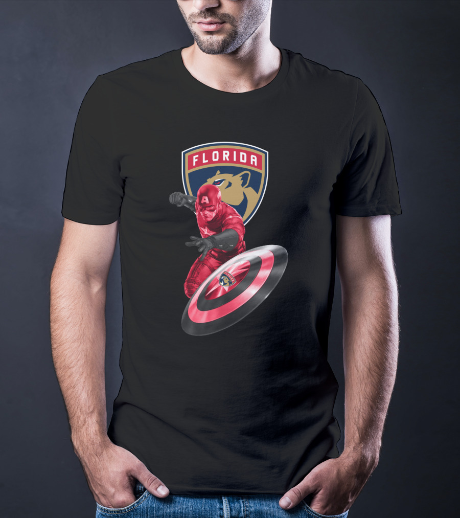 Florida Panthers Hockey Team Meets Captain America Superhero Crossover T-Shirt