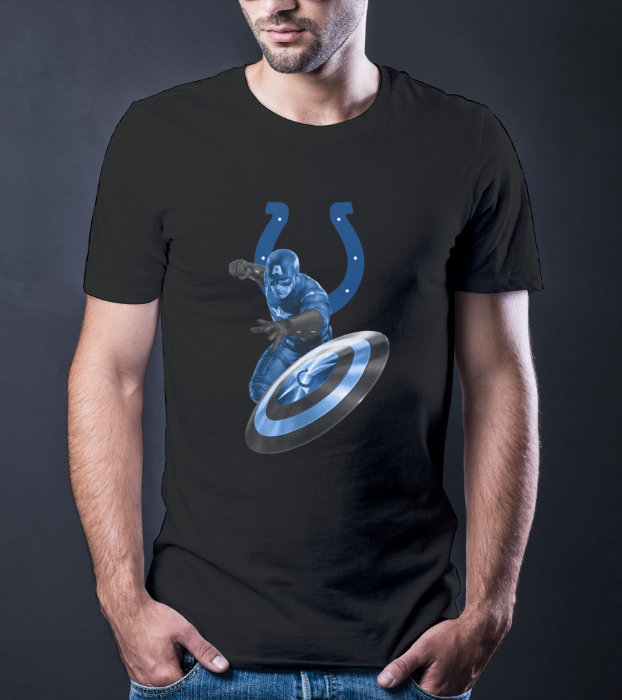 Indianapolis Colts Captain America Crossover With Horseshoe Shield T-Shirt