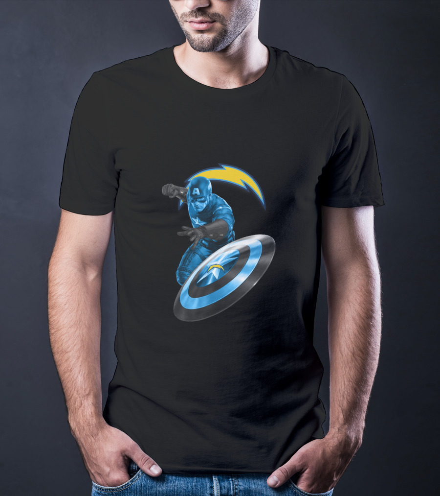 Los Angeles Chargers Captain America Crossover With Shield T-Shirt
