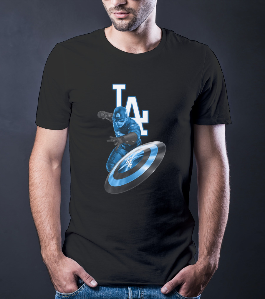 LA Dodgers Captain America Logo Collaboration With Shield T-Shirt