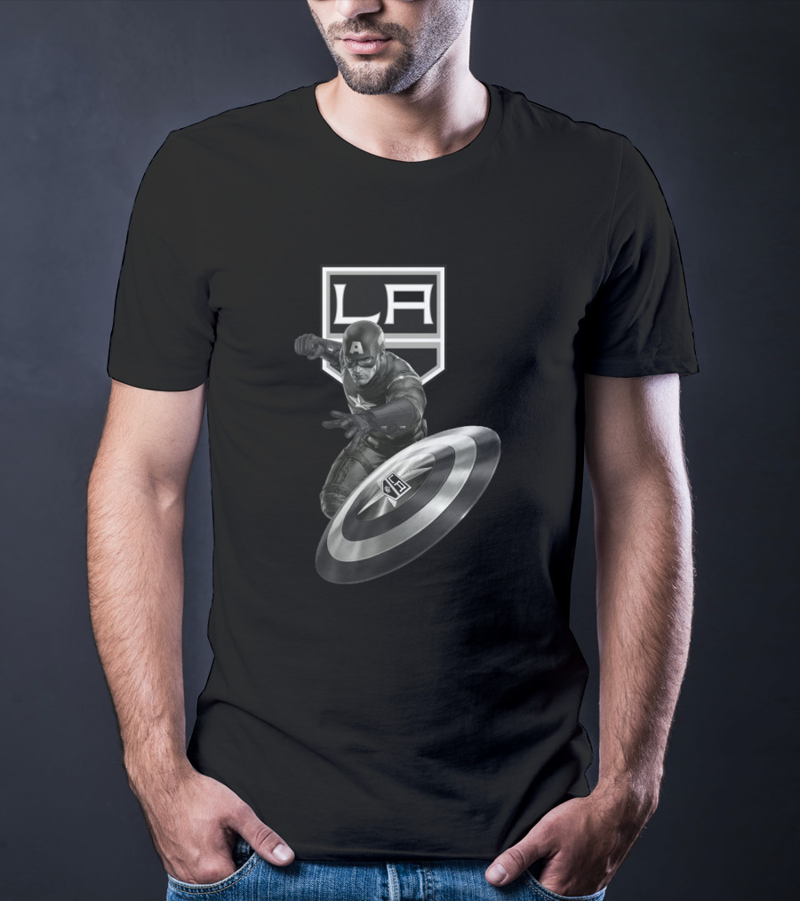 Los Angeles Kings Hockey Logo With Captain America Shield T-Shirt