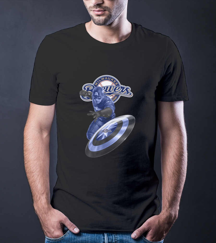 Milwaukee Brewers Captain America Collaboration With Baseball Logo And Shield T-Shirt