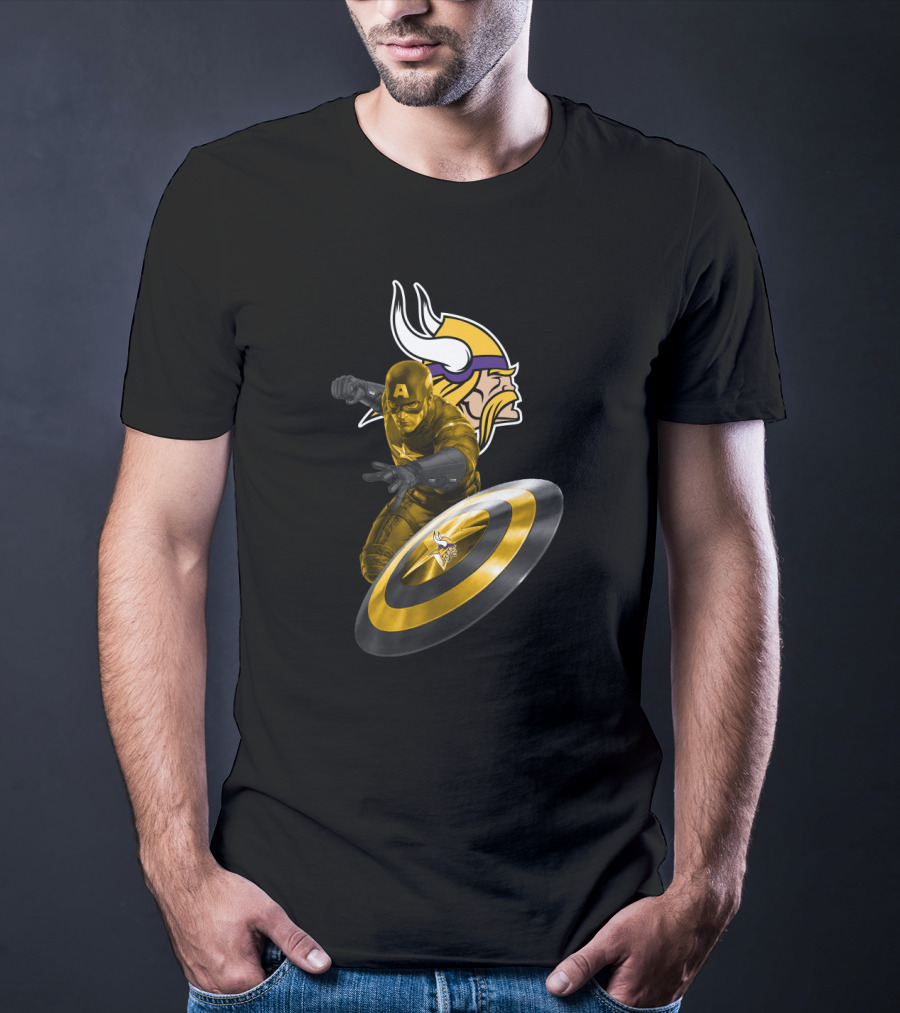 Minnesota Vikings Captain America Crossover Shield T-Shirt
