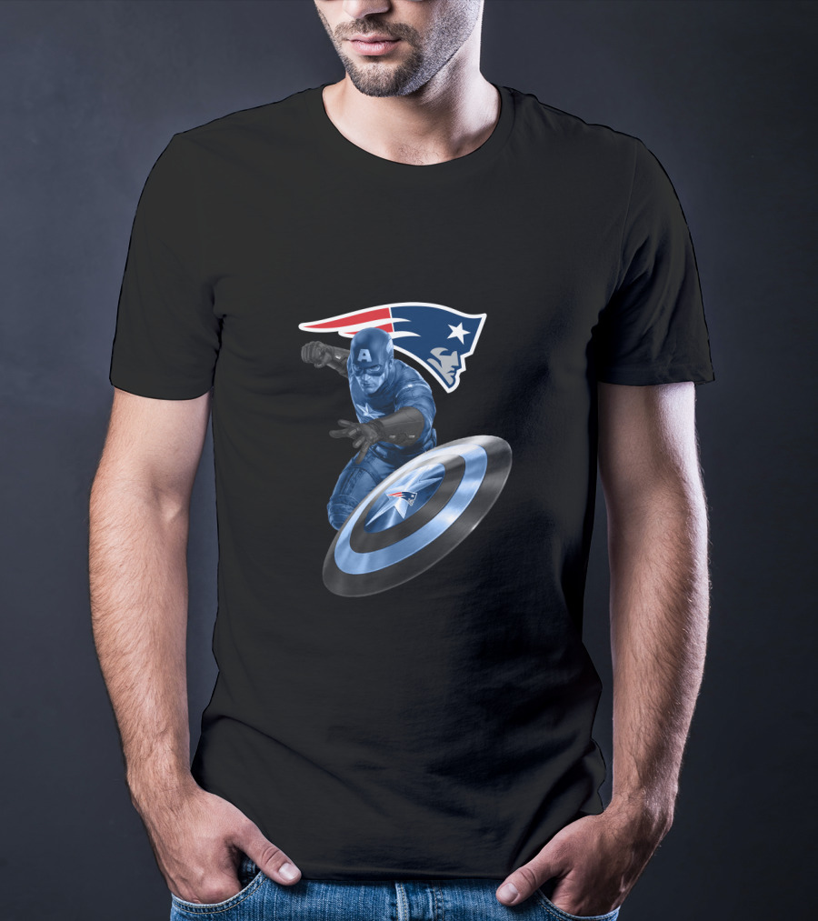 New England Patriots Captain America Crossover Shield T-Shirt