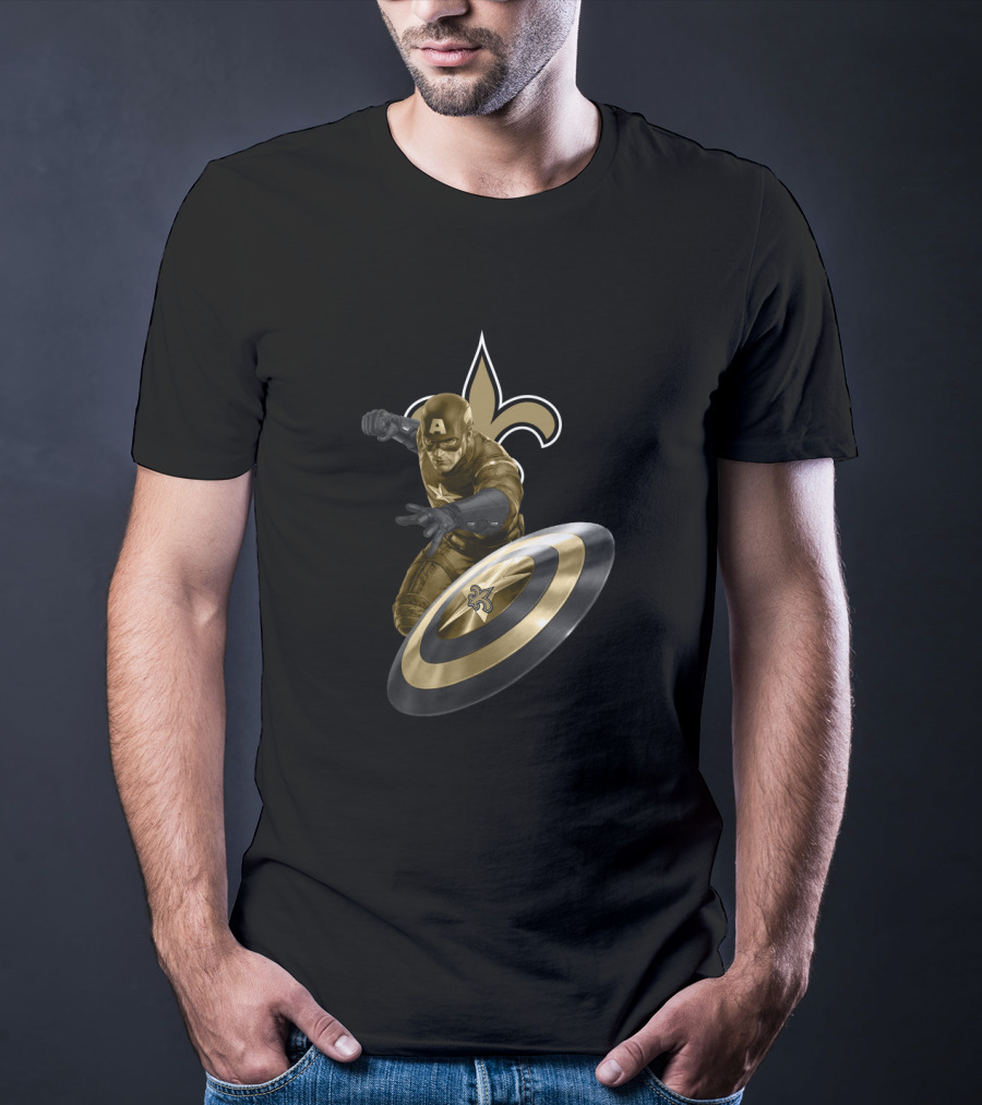 Captain America New Orleans Saints Nfl Fleur-De-Lis Shield Heroic Crossover T-Shirt
