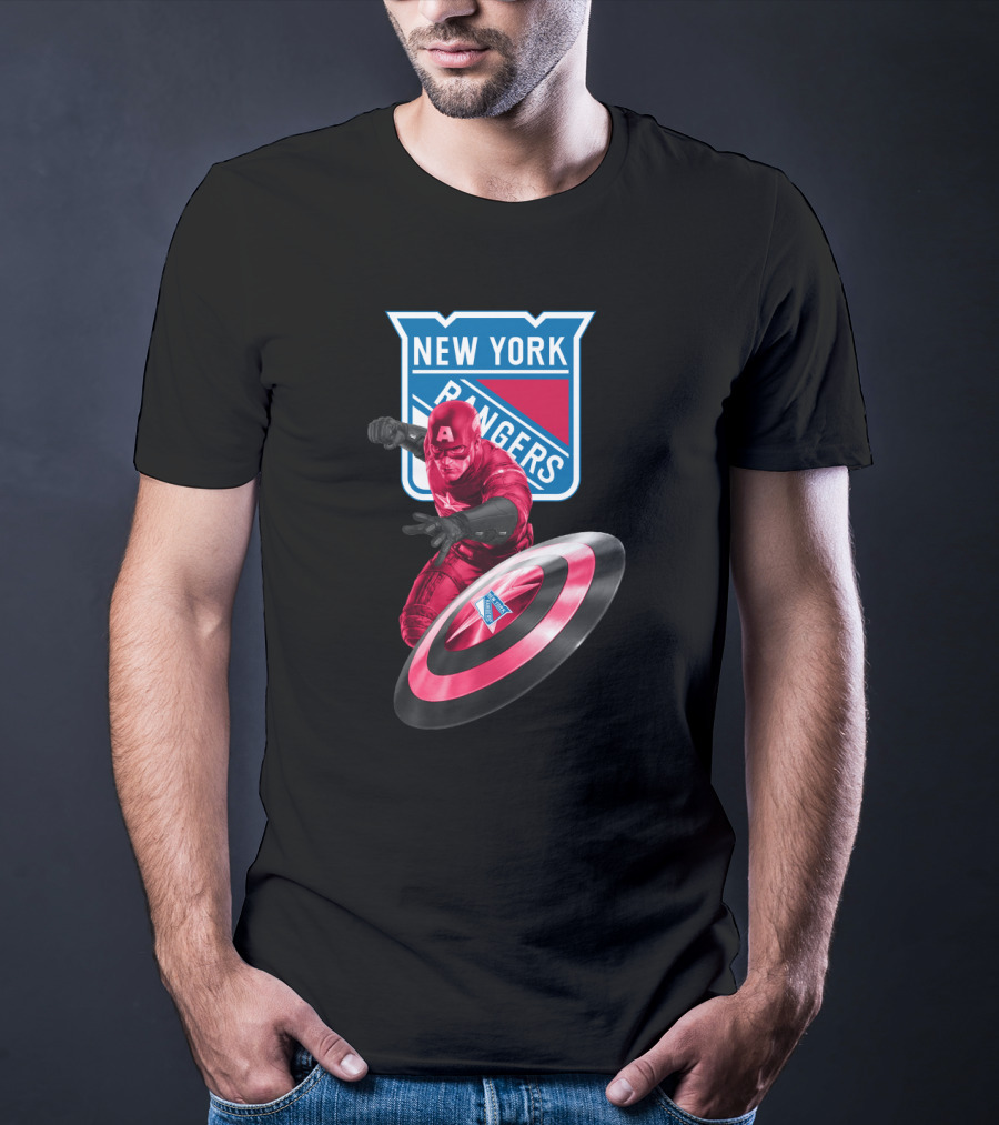 New York Rangers Captain America Crossover With Shield T-Shirt