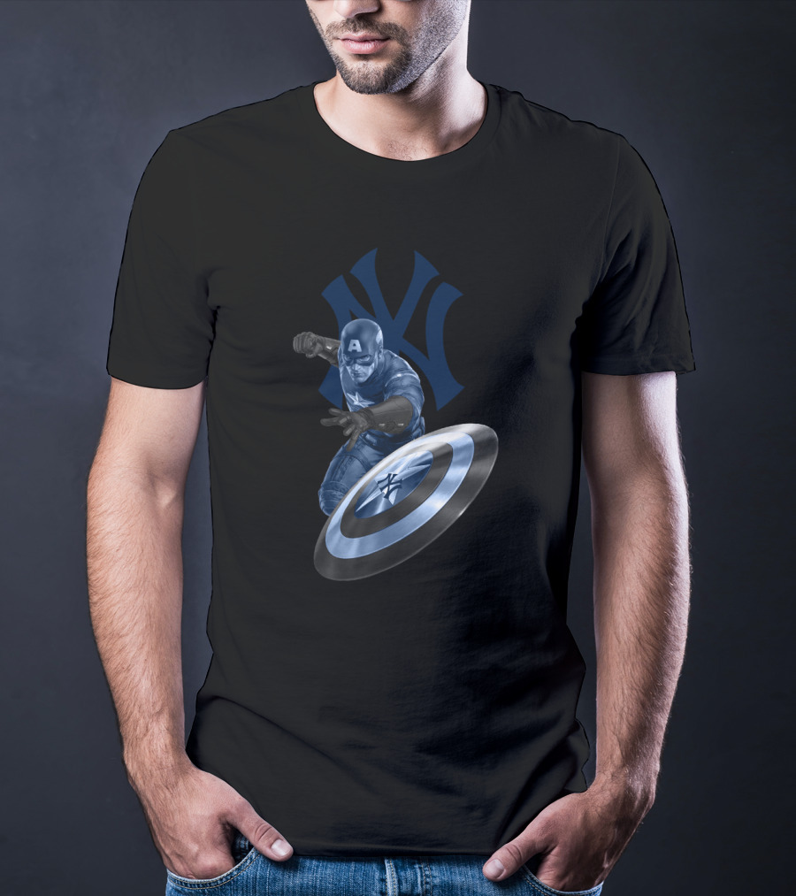 New York Yankees Captain America Crossover Shield Logo Iconic Mashup T-Shirt