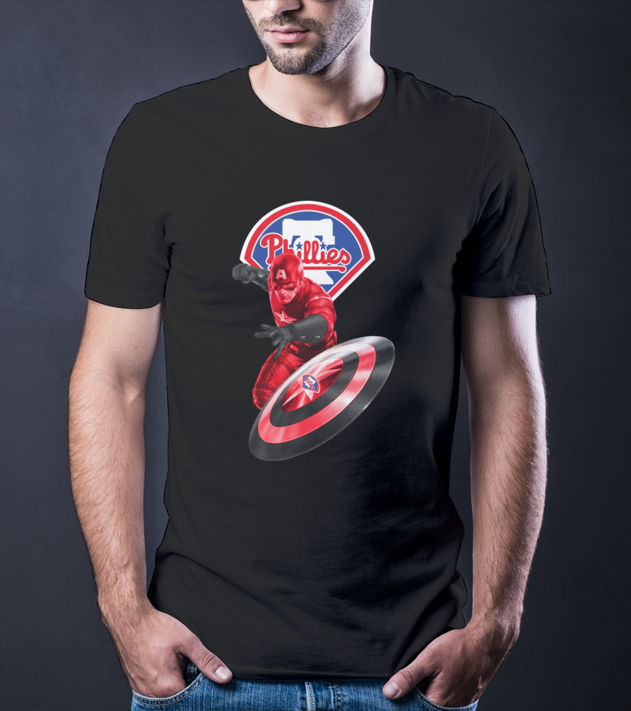 Philadelphia Phillies Marvel Collaboration Featuring Captain America Icon And Shield T-Shirt