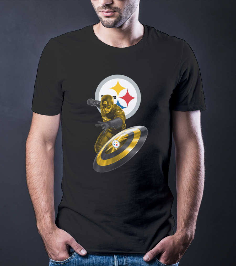 Pittsburgh Steelers Captain America Shield Iconic Mashup T-Shirt