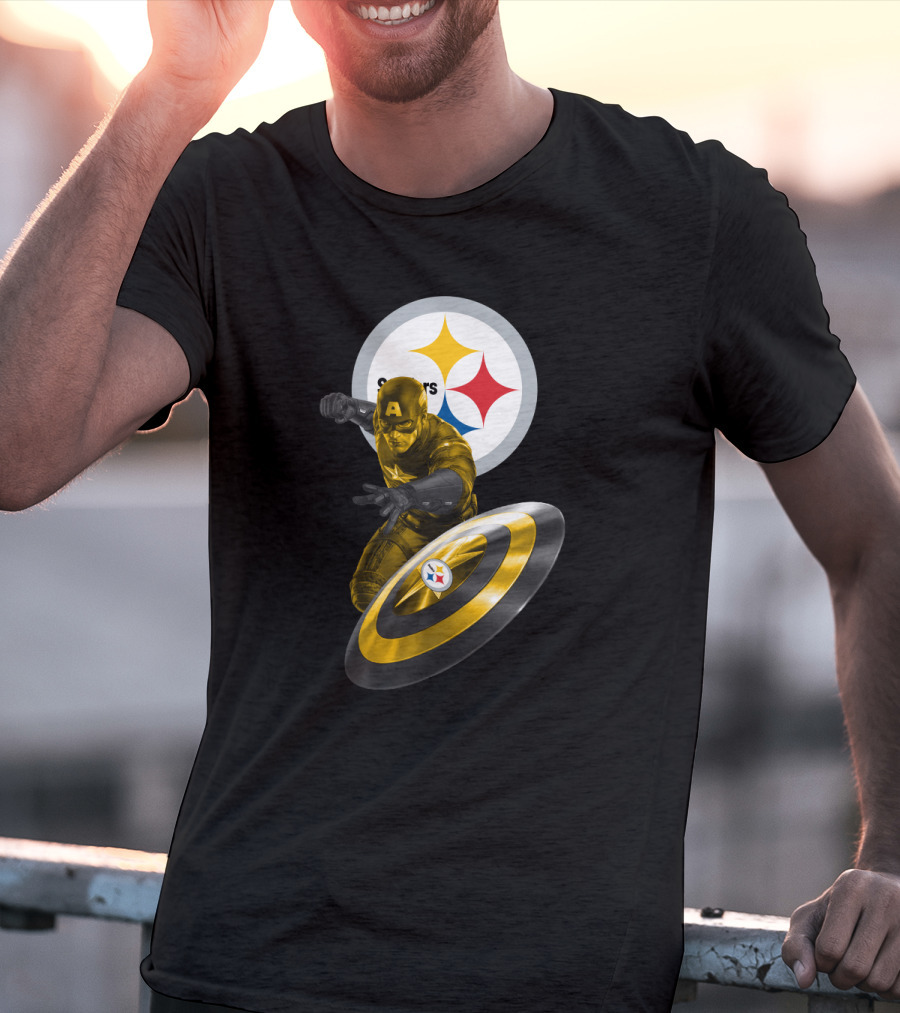 Pittsburgh Steelers Captain America Shield Iconic Mashup T-Shirt