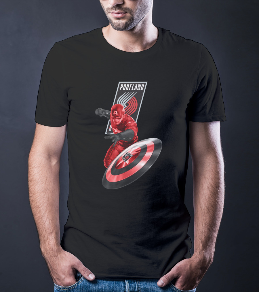 Portland Trail Blazers Captain America Shield Hero T-Shirt