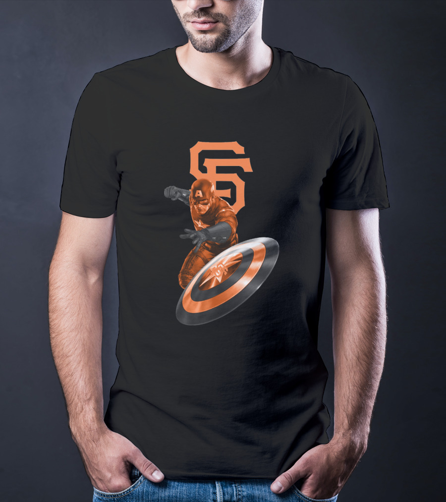 San Francisco Giants Captain America Crossover With Iconic SF And Shield T-Shirt