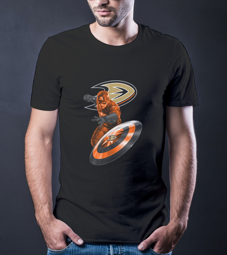 Anaheim Ducks And Captain America Enthusiasts Unite With Marvel Heroic Hockey T-Shirt