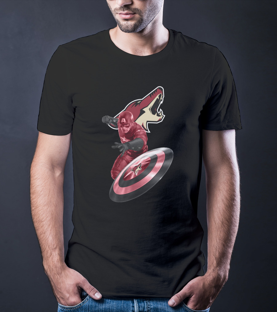 Arizona Coyotes Logo With Captain America Shield T-Shirt