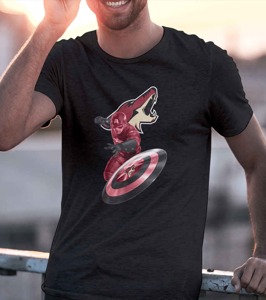 Arizona Coyotes Logo With Captain America Shield T-Shirt
