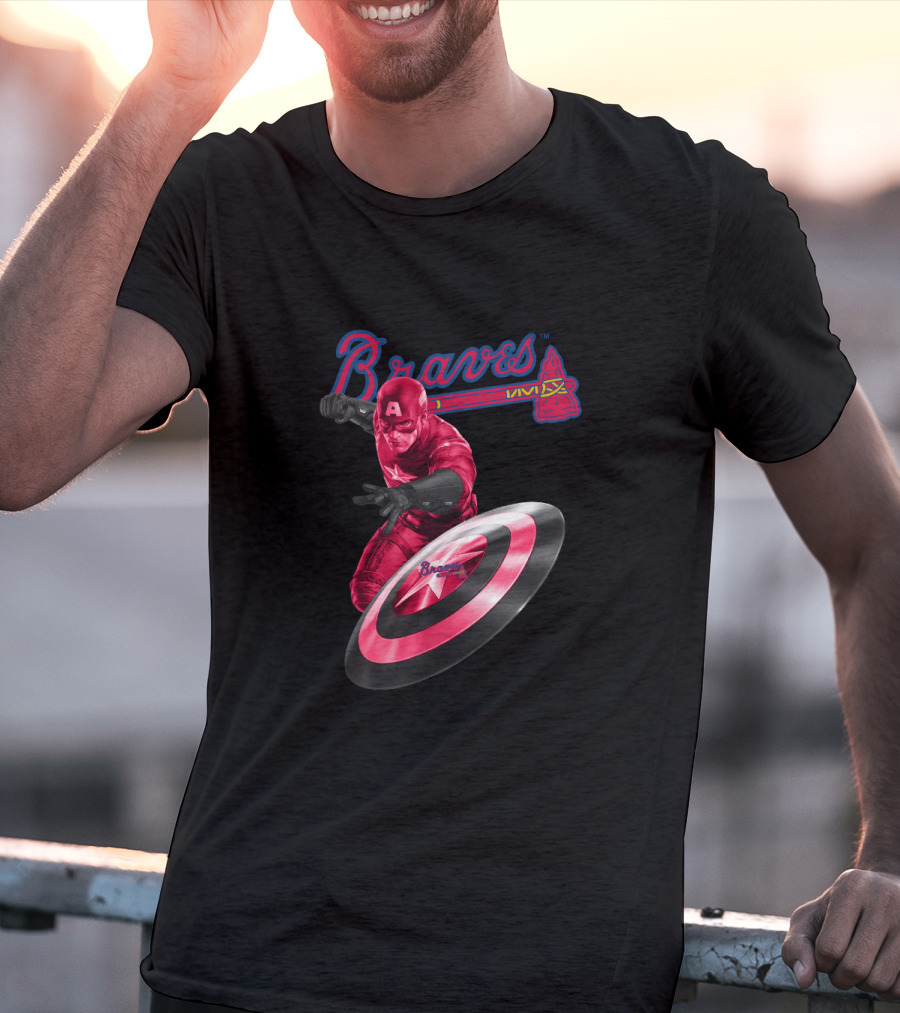 Braves Captain America Crossover Fan Art With Atlanta Team Colors And Shield T-Shirt