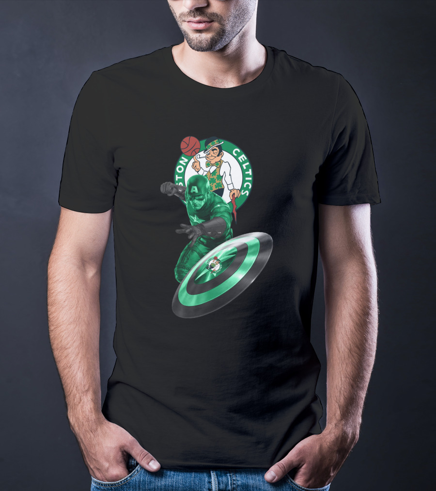 Boston Celtics Captain America Crossover Fan Mashup T-Shirt