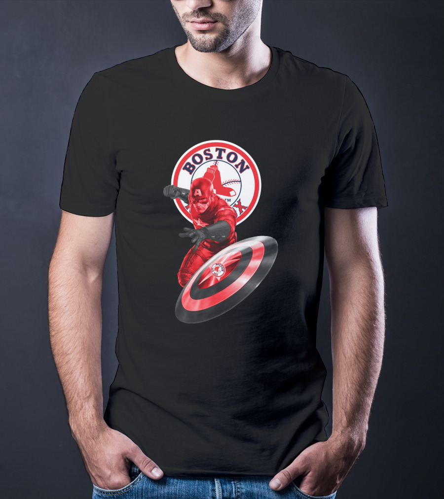 Boston Red Sox Captain America Shield Crossover Fan T-Shirt