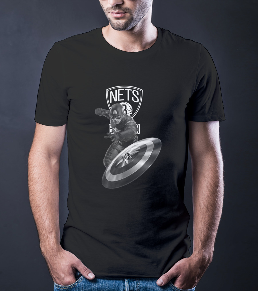 Brooklyn Nets Captain America Shield Crossover Fan Mashup T-Shirt