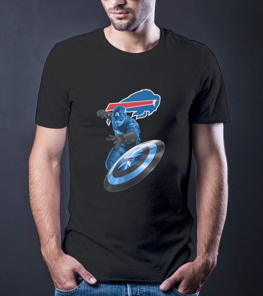 Buffalo Bills Captain America Fans Crossover With Shield T-Shirt