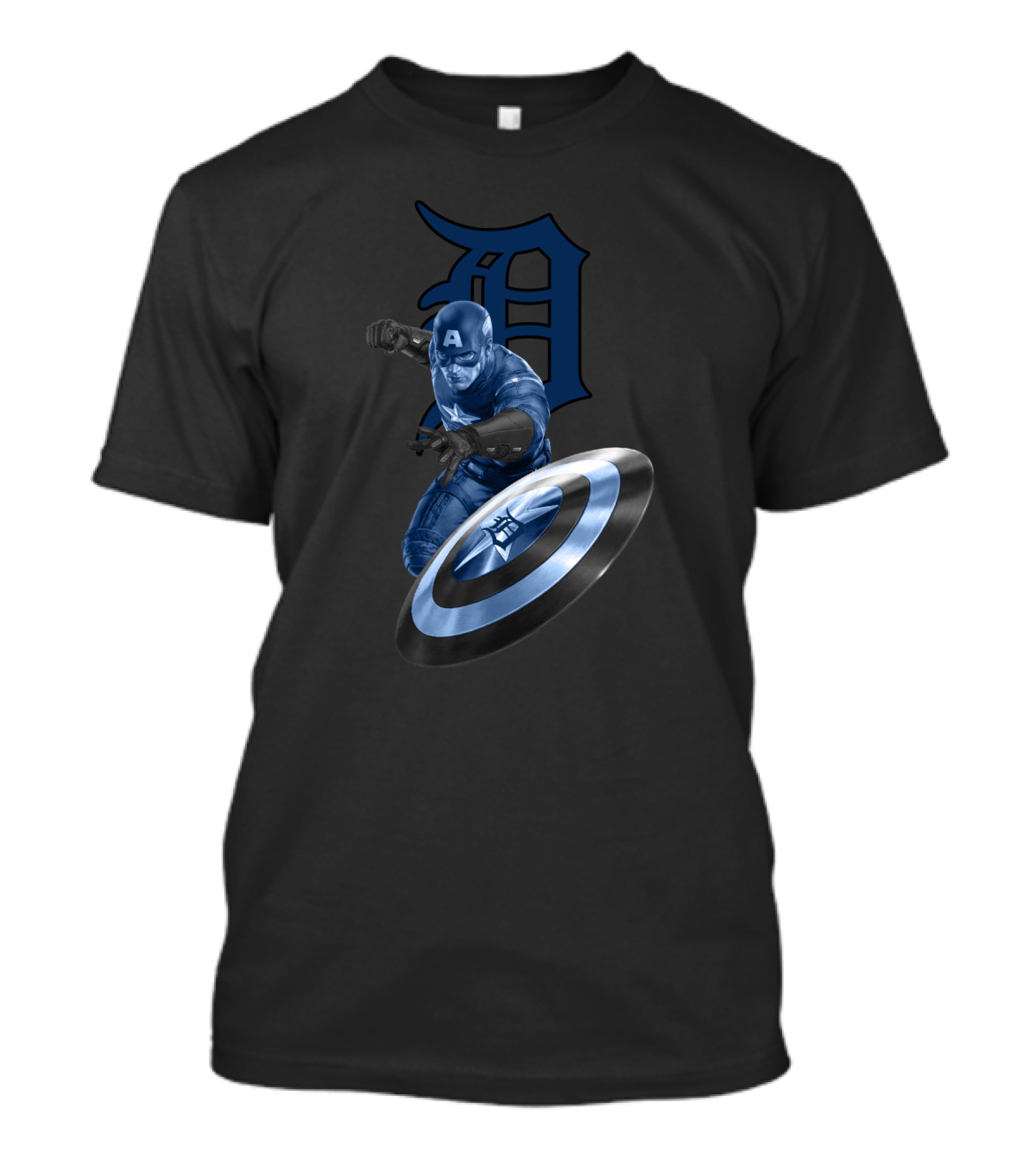 Detroit Tigers Captain America Shield Logo Fan Mashup T-Shirt