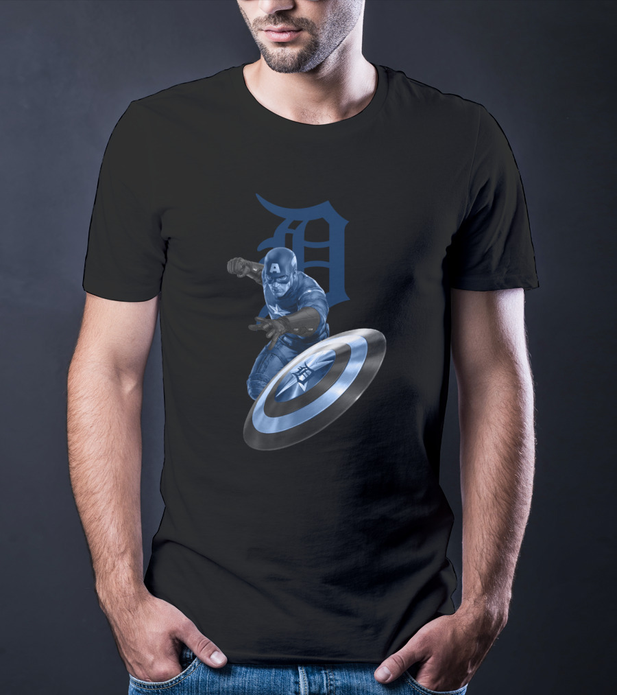 Detroit Tigers Captain America Shield Logo Fan Mashup T-Shirt