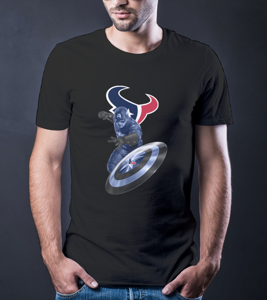 Houston Texans Captain America Shield Crossover Fan T-Shirt