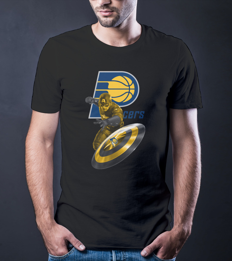 Pacers Logo With Marvel Captain America And Shield T-Shirt