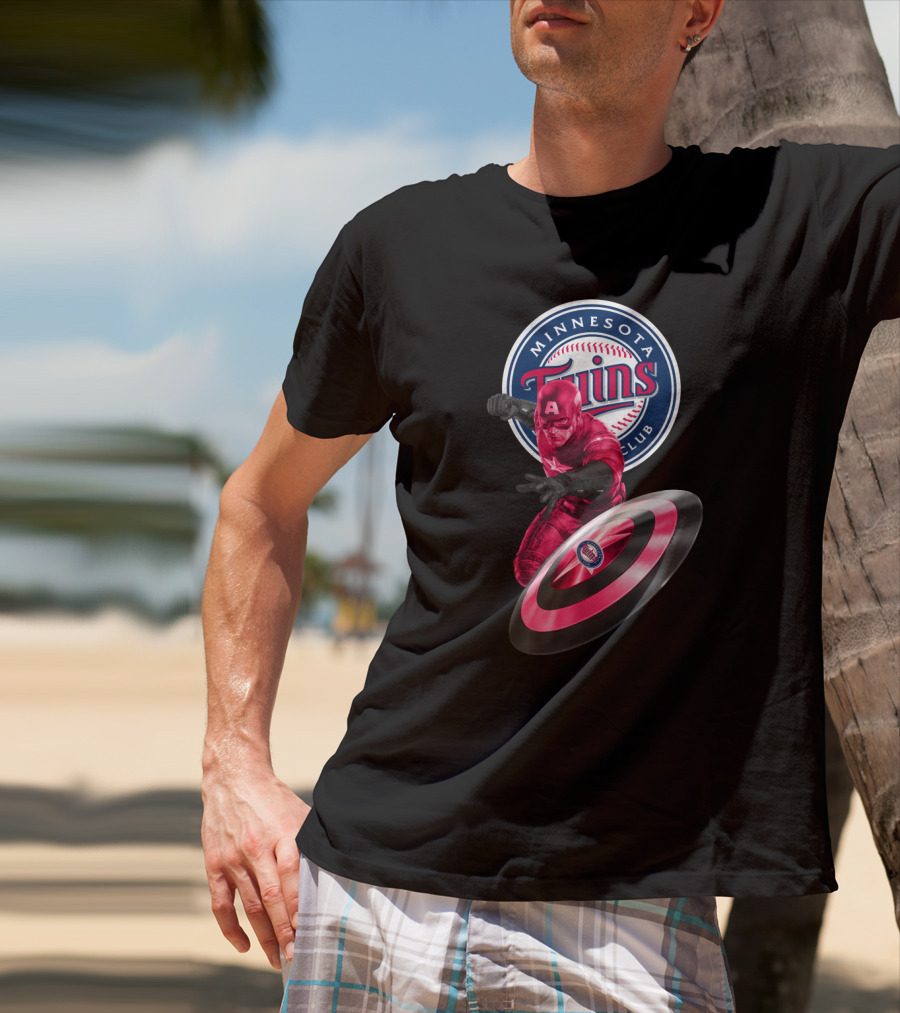 Minnesota Twins Baseball Club And Captain America Shield Fusion T-Shirt