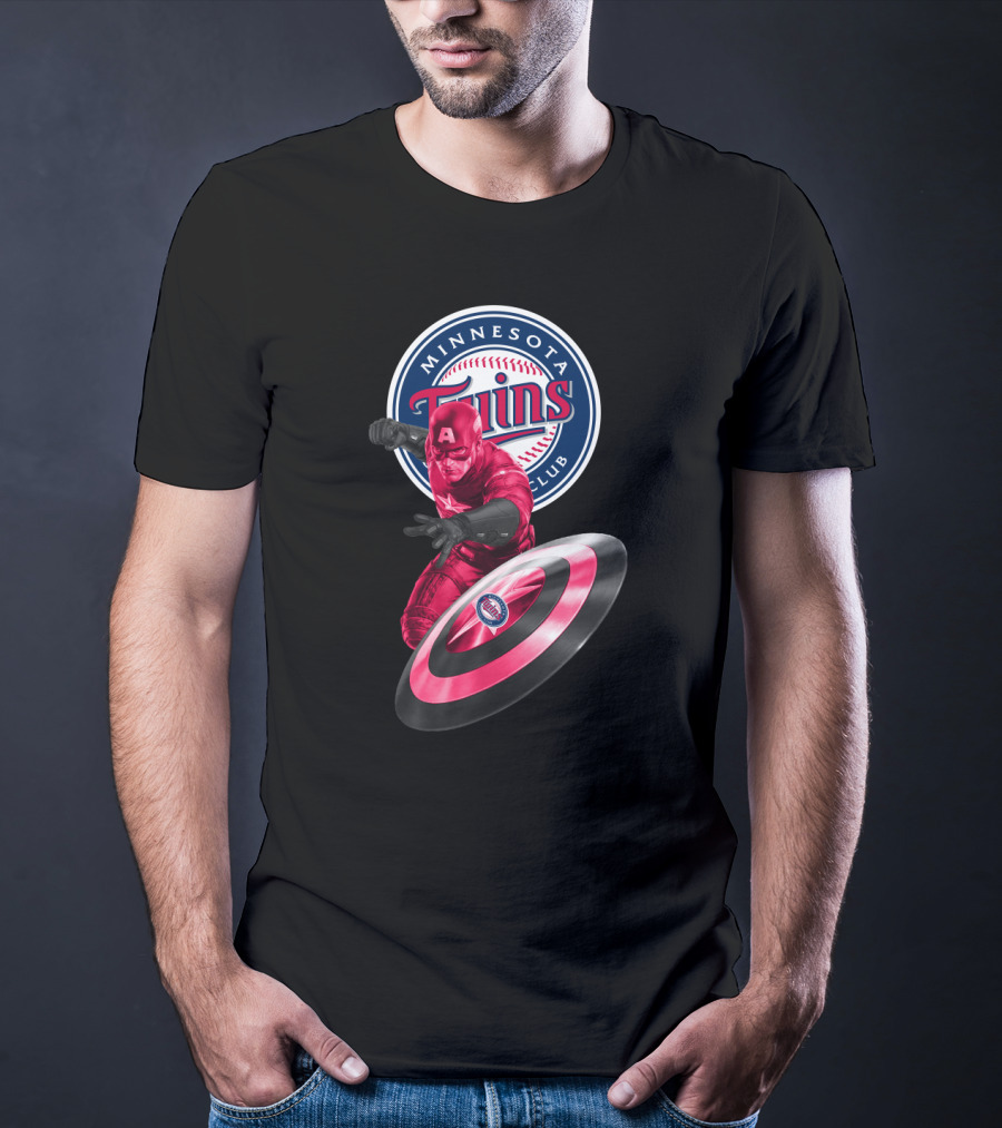 Minnesota Twins Baseball Club And Captain America Shield Fusion T-Shirt