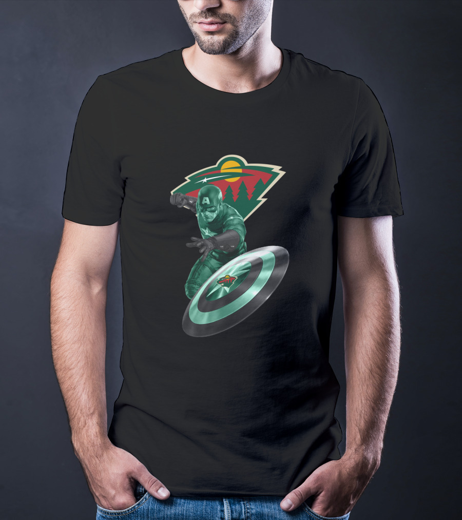 Minnesota Wild Captain America Shield Crossover Fan Merchandise T-Shirt