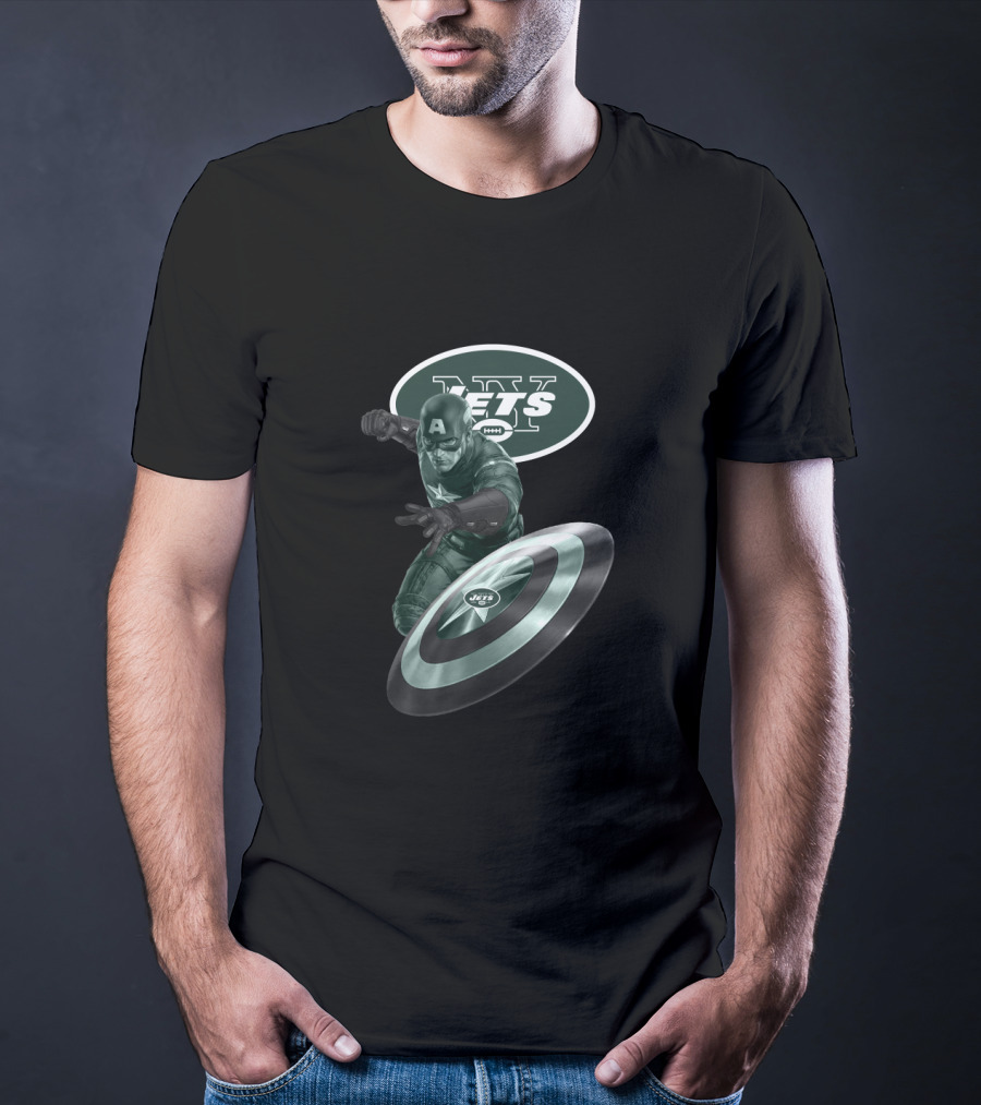 New York Jets Captain America Crossover With Logo And Shield T-Shirt