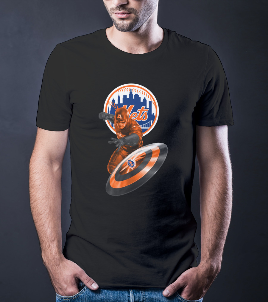 Captain America And New York Mets Crossover Emblem T-Shirt