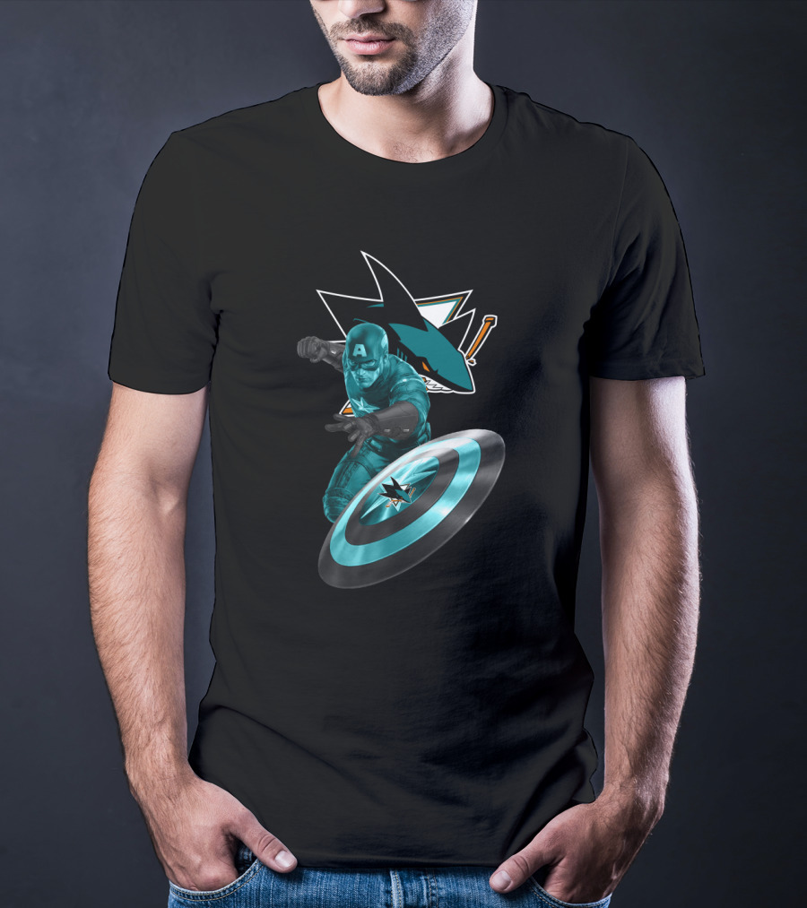 San Jose Sharks And Captain America Superhero Fan Crossover T-Shirt