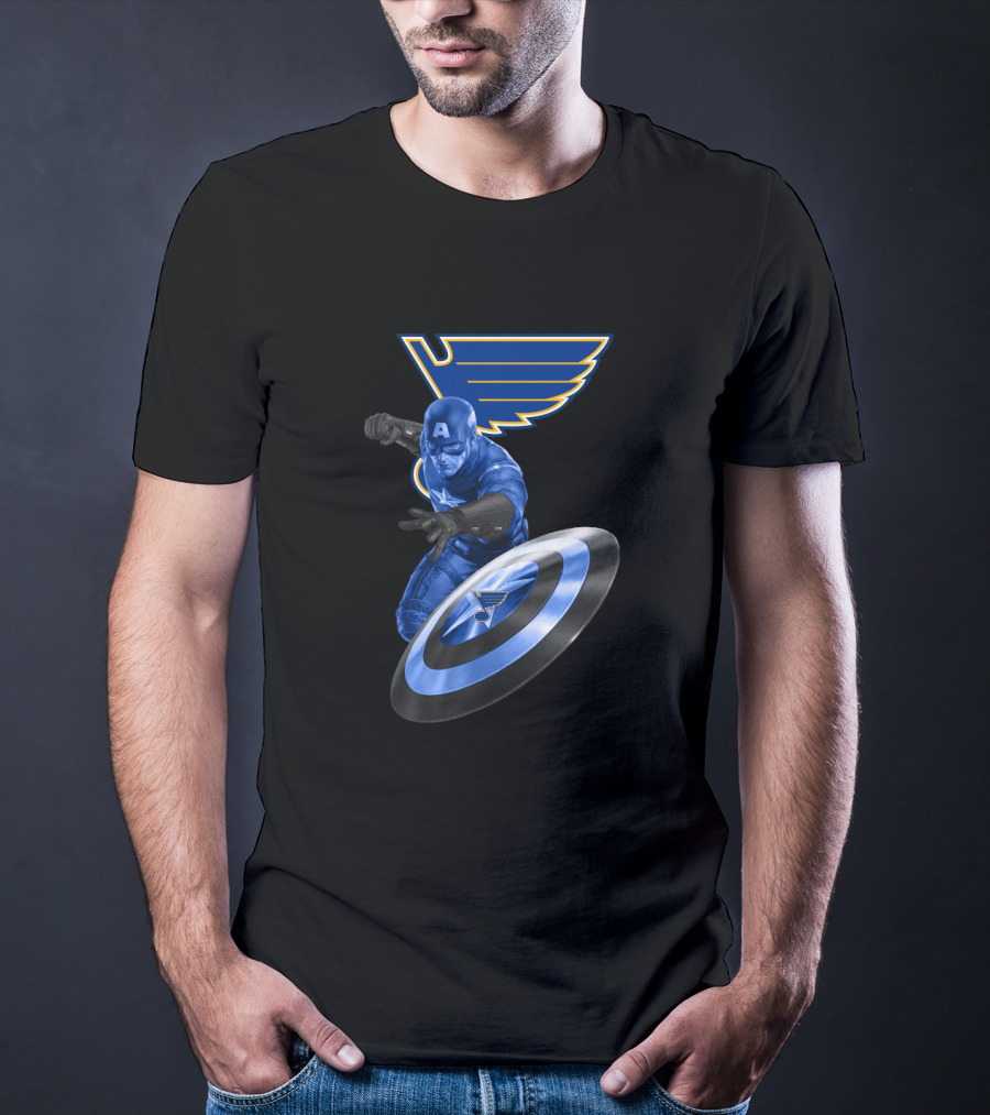 Captain America With St. Louis Blues Logo Crossover Fan Gear T-Shirt