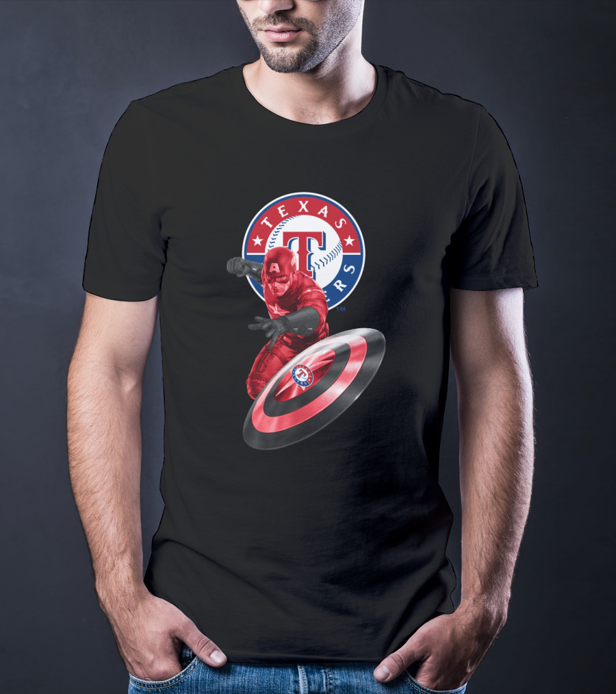 Texas Rangers Captain America Shield Crossover T-Shirt