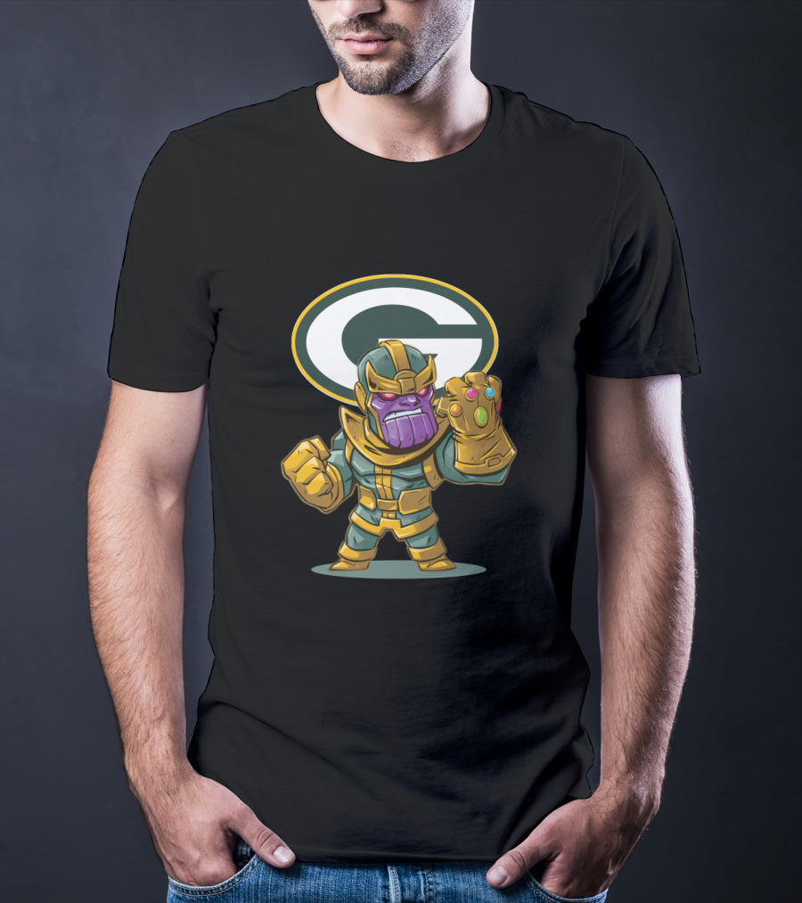 Thanos Standing With Green Bay Packers Logo And Infinity Gauntlet T-Shirt