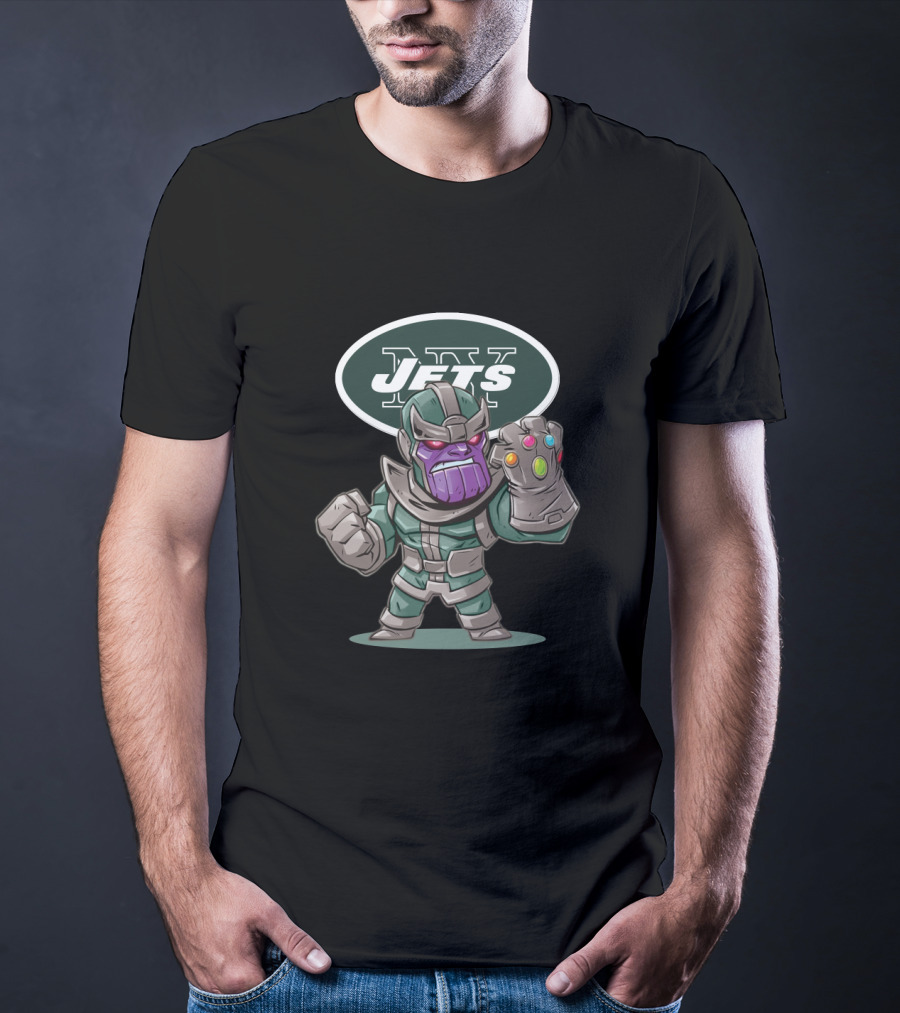 Thanos Jets Fan Wearing Infinity Gauntlet In New York Colors T-Shirt