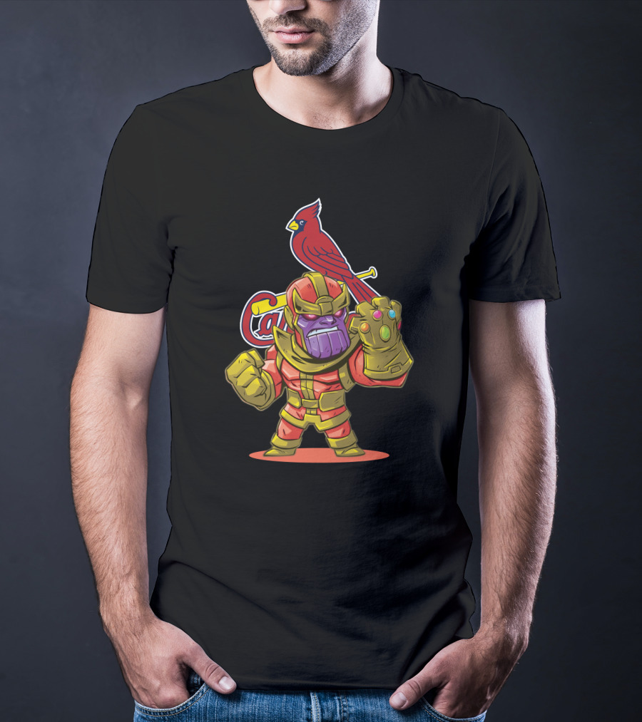 Thanos And St. Louis Cardinals Fans With Infinity Gauntlet And Redbird T-Shirt