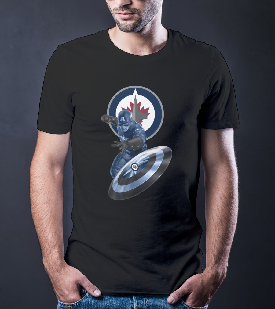 Winnipeg Jets And Captain America Crossover Logo With Iconic Shield T-Shirt