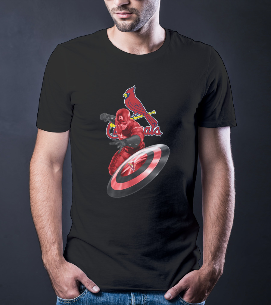 St. Louis Cardinals Captain America Logo Fusion Featuring Iconic Superhero And Baseball Team T-Shirt