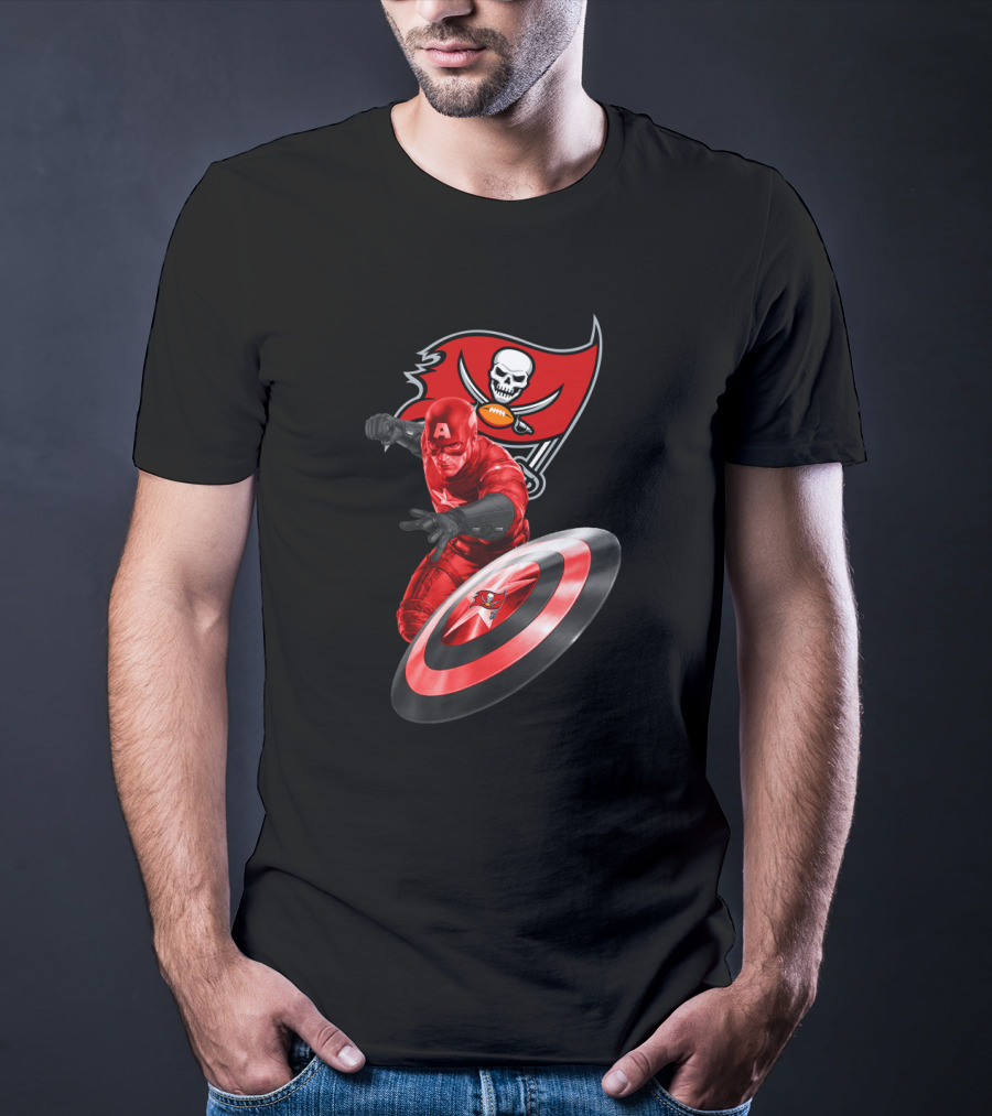 Tampa Bay Buccaneers Marvel Crossover With Captain America Shield T-Shirt