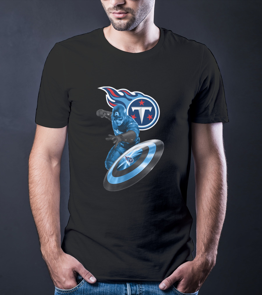Tennessee Titans Captain America Crossover With Logo And Shield T-Shirt