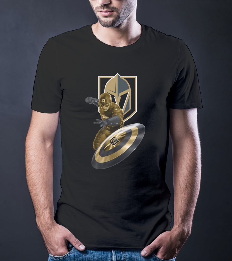 Vegas Golden Knights Captain America Crossover Featuring Iconic Shield T-Shirt