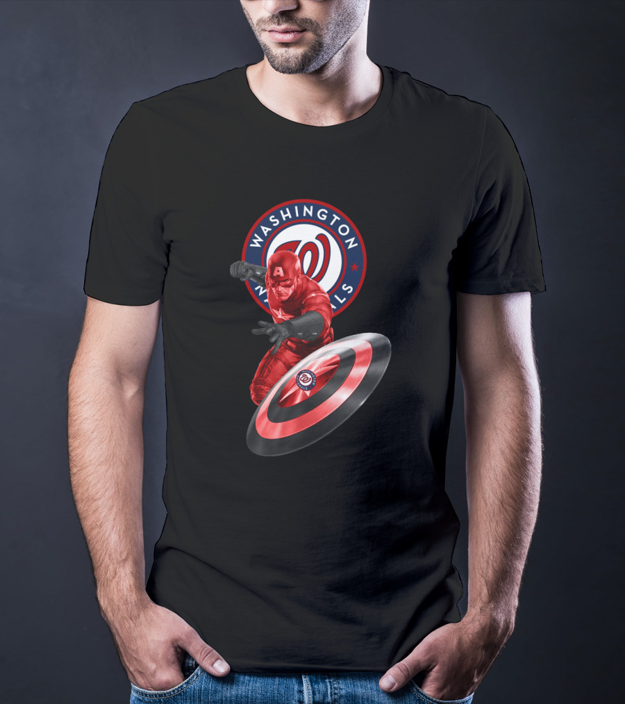 Washington Nationals Captain America Collaboration Featuring Iconic Shield T-Shirt